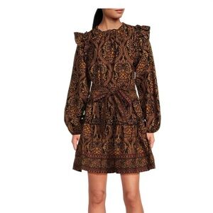 A Loves A Damask Print Voile Ruffle Dress S